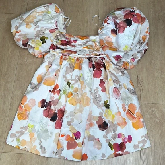 Aje Dassia Puff Sleeve Cotton Minidress In Desert Rose, SIZE 10 US. 0717 - Picture 5 of 8